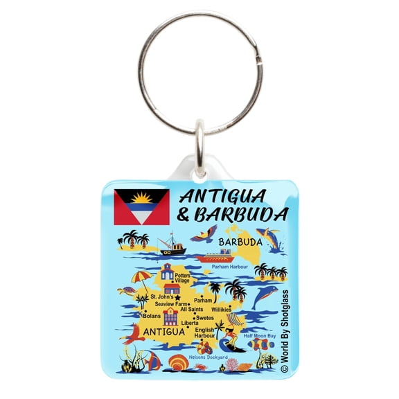 Antigua & Barbuda Map Acrylic Square Souvenir Keychain 1.5" X 1.5"
