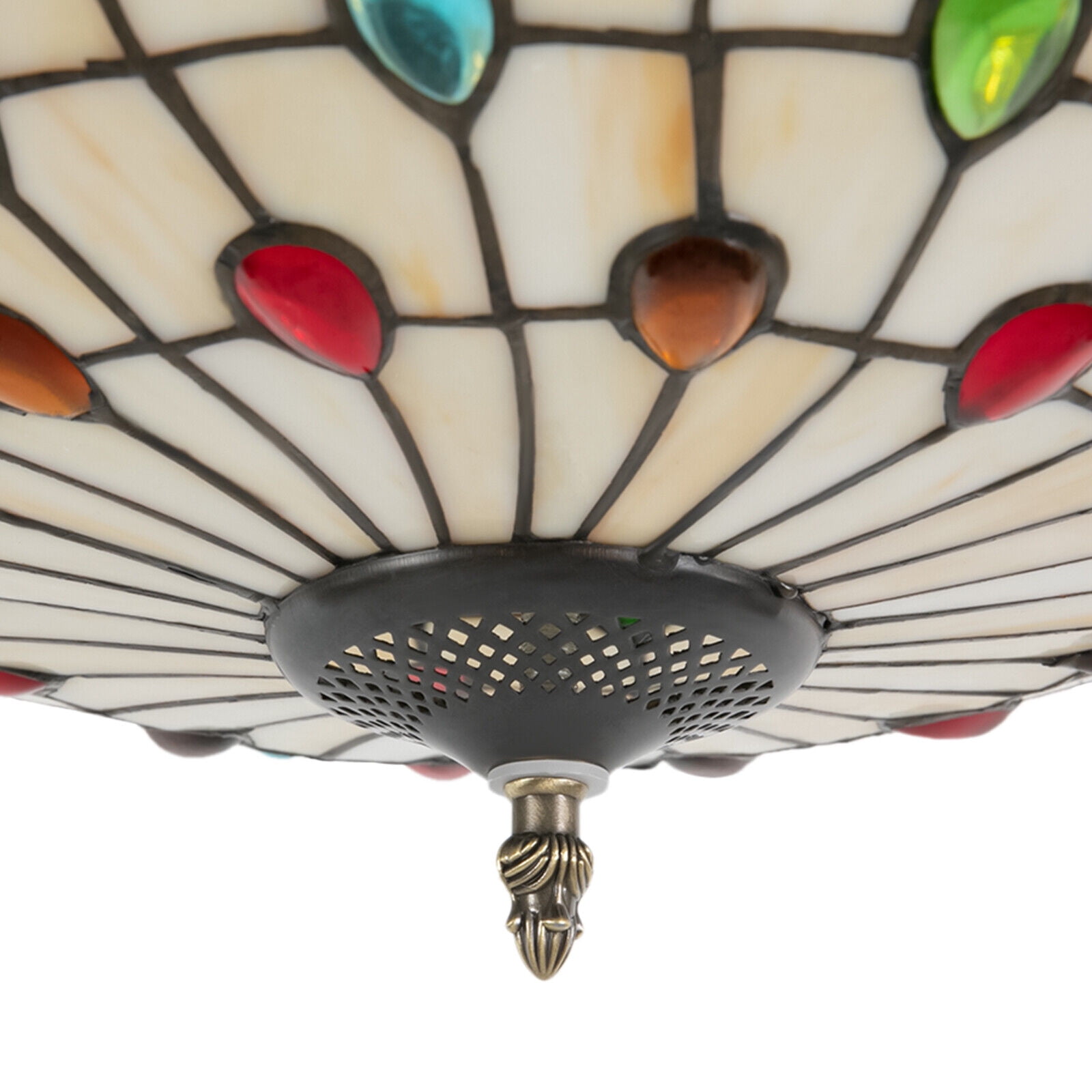 TFCFL Tiffany Style Hanging Pendant Lamp Stained Glass Chandelier Domed Peacock Tail Ceiling Light Fixture E26