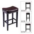 thumbnail image 4 of Lecut 26 Inch Wood Saddle Seat Barstool Set of 2 PU Leather Kitchen Counter Stools Nailhead Wood Pub-Height Saddle Stool Brown, 4 of 8