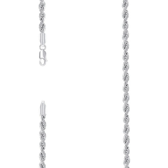 925 Sterling Silver Hollow Rope Chain Rhodium 3mm Necklace 16 Inch Chain Necklace for Women and Men