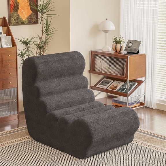 Homall Teddy Plush Lounge Sofa and Bean Bag chair, Adult Comfortable Pure Sponge Filled Lounge Chair, Suitable for Living Room and Bedroom, Dark Gray