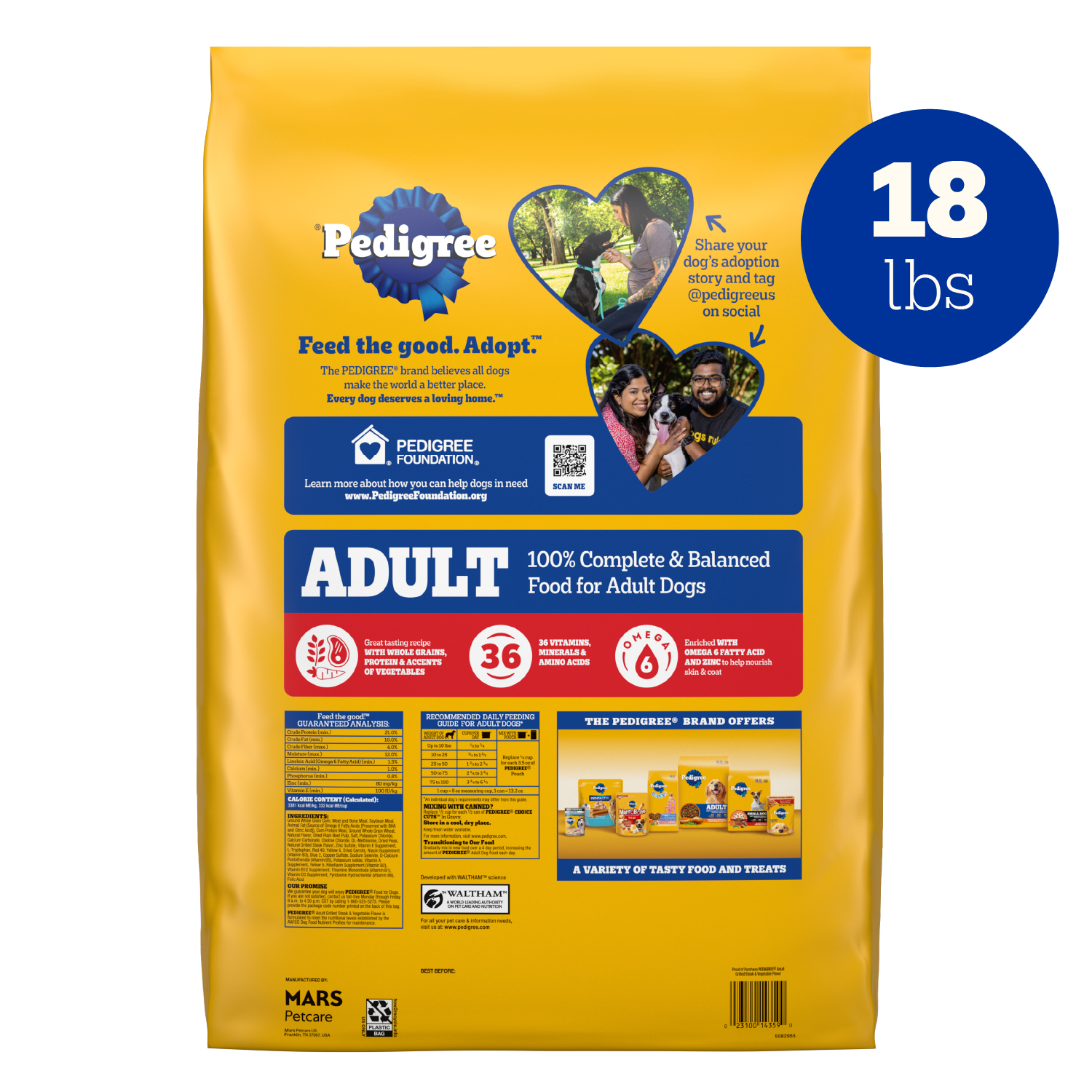 Pedigree Adult Dry Dog Food, Complete Nutrition, Grilled Steak & Vegetable Flavor, 18 lb Bag