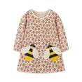 thumbnail image 2 of Bellafa Fall Little Girls' Long Sleeve Dresses Toddler Kids Crew Neck Floral Dress Baby Bee Appliqued Cotton Dresses 2T, 2 of 6
