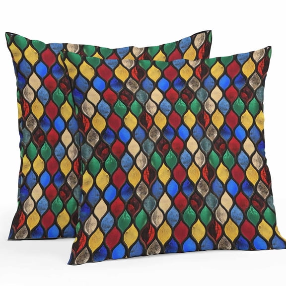 Abstract Outdoor Pillow Covers Pack of 2 Stained Glass Moroccan Texture Waterproof Throw Pillow Covers Decorative Cushion Cases for Patio Garden Tent Balcony Couch 16x16 inch