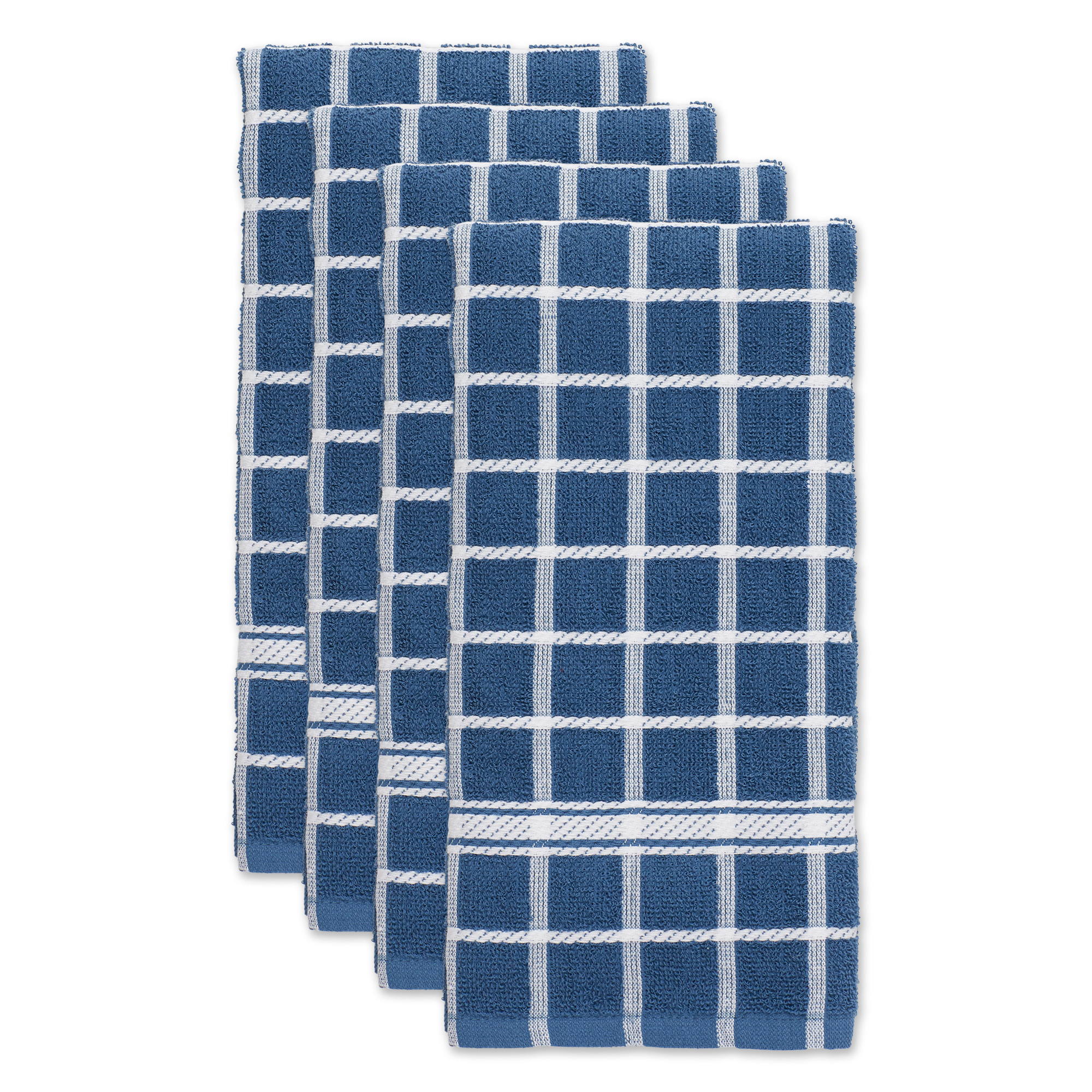 Set of 4 Black & White Windowpane Checkered Terry Dishtowels 15 x 26”