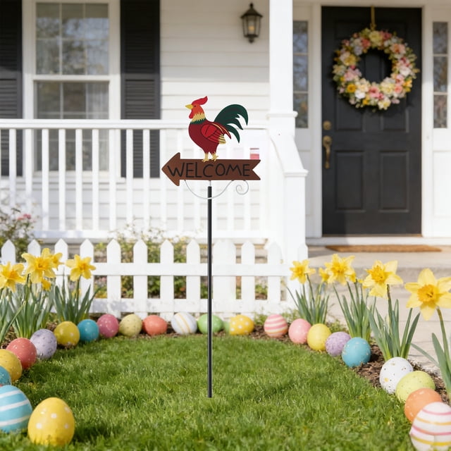Cheapark Metal Style Easter Courtyard Decoration Flower Stake And Ornament Pendant