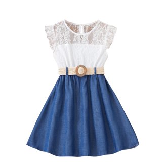 Girls Cotton Short Sleeve Casual Dress - Cartoon Appliques & Lavender Jersey Fabric