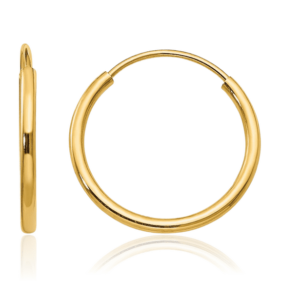 14K Solid Yellow Gold Endless Round Huggie Small Hoop Earrings