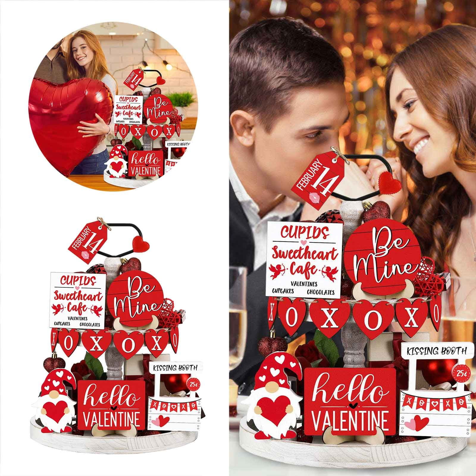 Bjutir Valentine'S Day Tiered Tray Decor Valentine'S Day Table Wooden Sign Decorations Tabletop Farmhouse Coffee Heart Decor Signs For Valentine'S Day Gift Party Home Kitchen Holiday Supplies