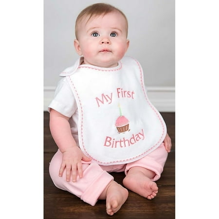 Raindrops Baby Girls "My First Birthday" Embroidered Bib, Strawberry