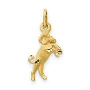 JEWELRY STORES NETWORK Small Satin Finish Aries The Ram Zodiac Sign Pendant in Real 14k Yellow Gold 13x10mm