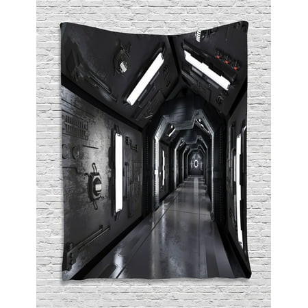 Outer Space Tapestry Dark Futuristic Corridor Of Spaceship Adventure Technology Sci Fi Art Prints Wall Hanging For Bedroom Living Room Dorm Decor