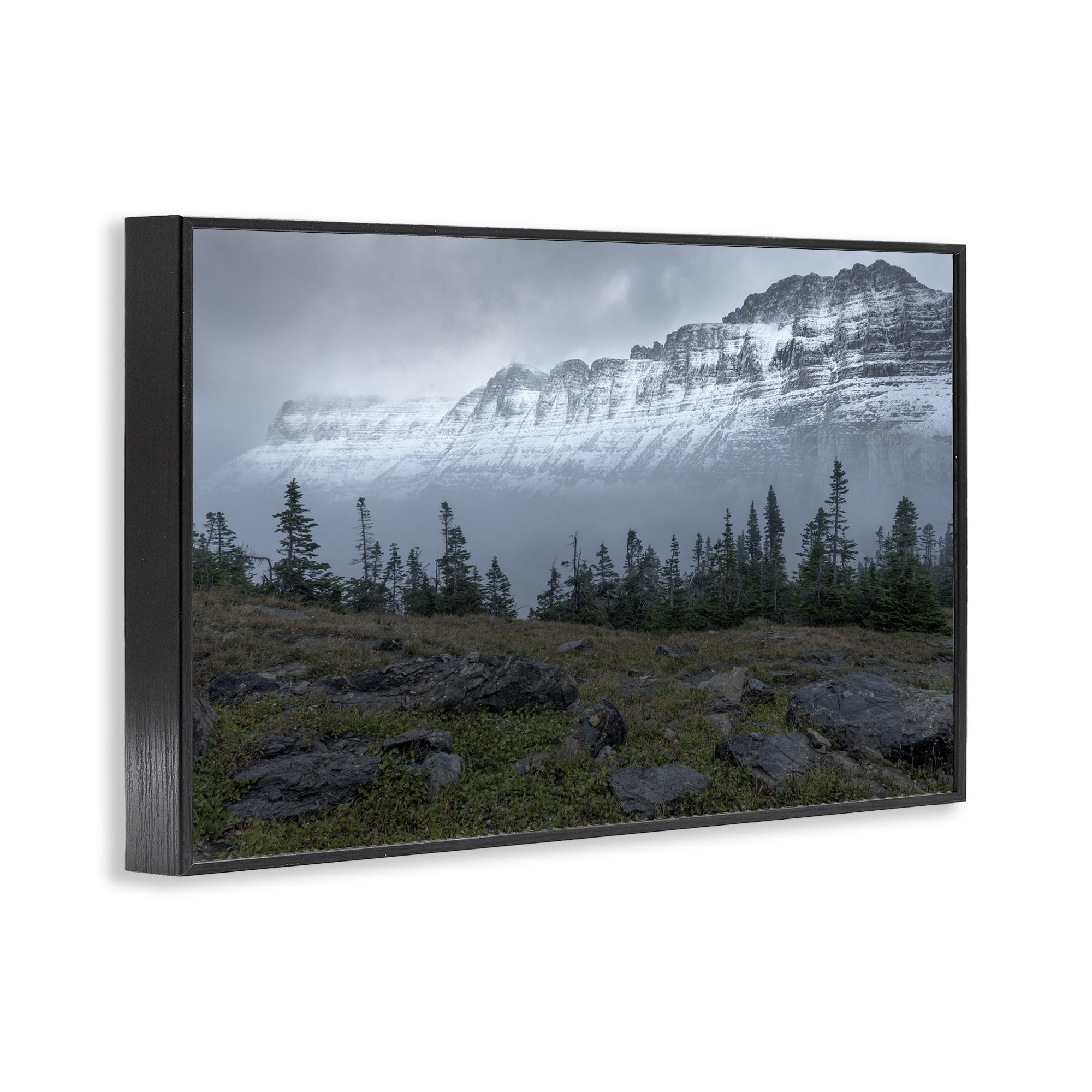 Stupell Industries First Snow Mountains Landscape Photography Black Framed Art Print Wall Art, 30 x 20