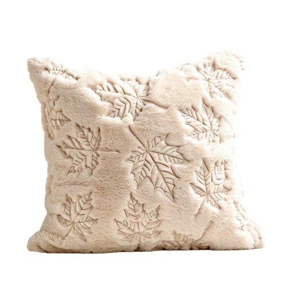 Beige Maple Leaves Fall Decorative Throw Pillow Covers 18"x18", Soft Faux Fur Pillow Covers for Autumn Harvest, Fluffy Plush Accent Pillow Cases for Farmhouse Couch Cushion Covers (Maple Leaves)
