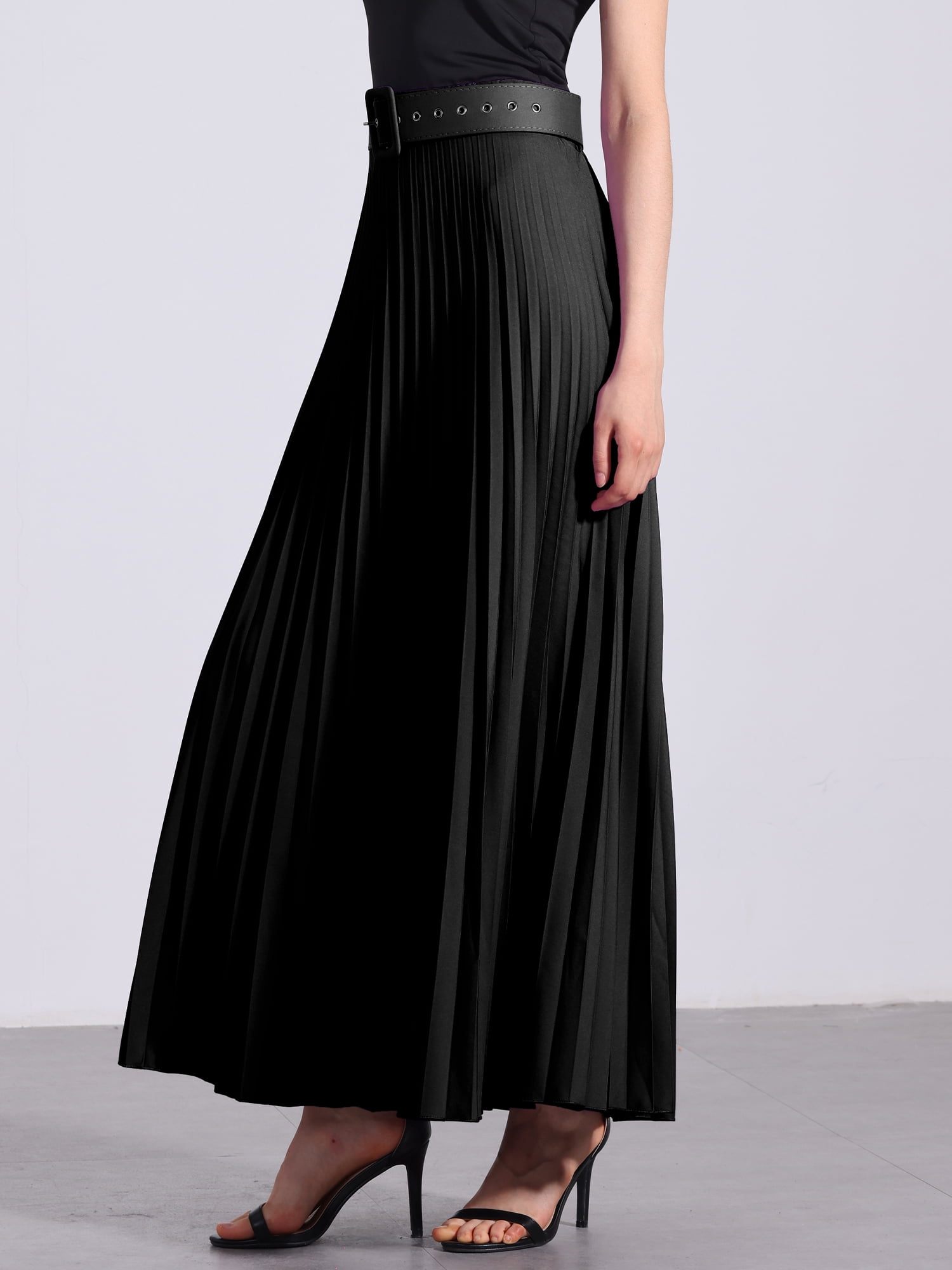 DARING DIVA Women's Elegnat Elastic High Waist Flowy A-Line Maxi Skirt 2XL Black