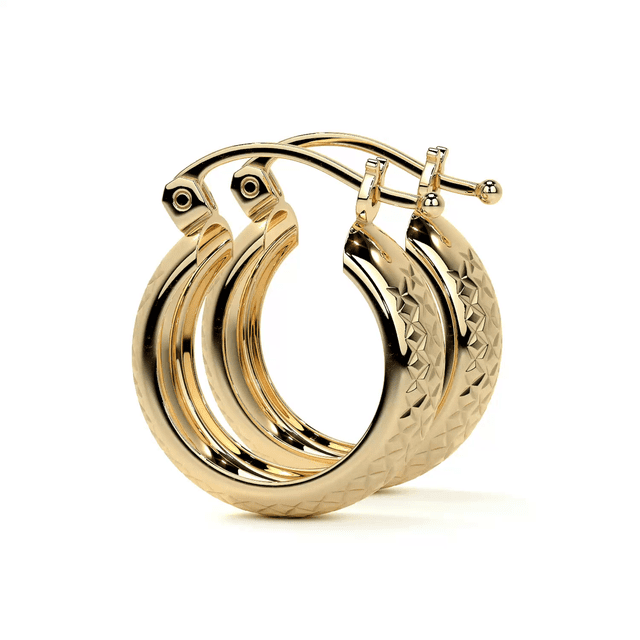 Arracada Diamantada Bangle De Oro 10k Estilo Panal, 15mm