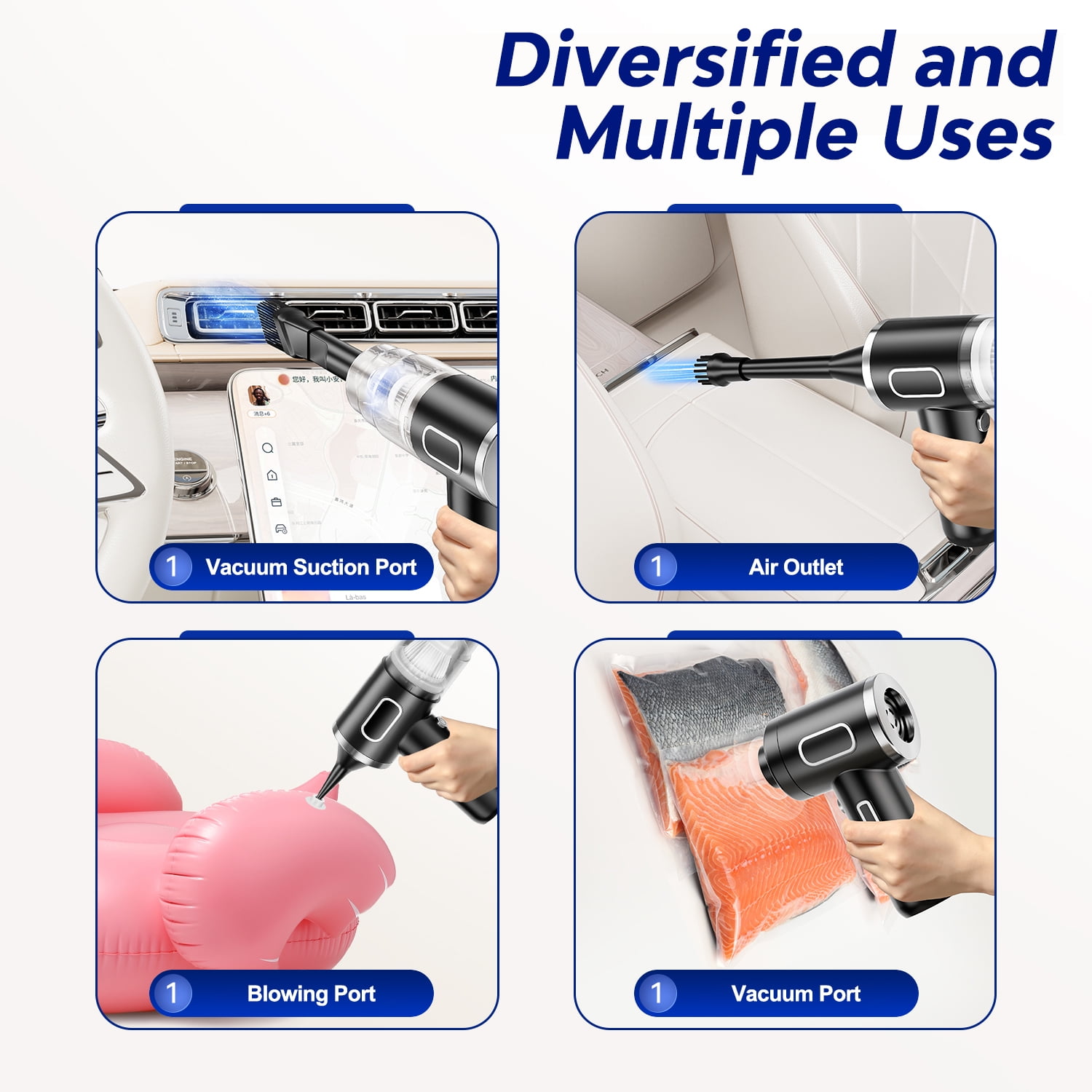 Mini Vacuum, Cordless Handheld Car Vacuum Cleaner Rechargeable, 29000PA Strong Suction, 2 in1 Dust Buster & Air Blower & Hand Pump, Dry Use for Car, Keyboard, Inflate, Black