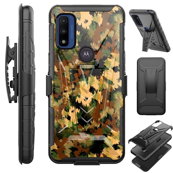 Compatible with Motorola Moto G Pure (2021) | Motorola Moto G Power (2022) Hybrid Luxguard Holster Phone Case Cover (Artistic Camo Green)