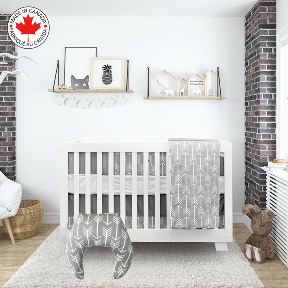 Bebelelo Minimalist Flying Arrows Baby Bedding WITH Matching Feeding Pillow (5-piece Crib Bedding Set, #83fp)
