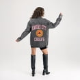 thumbnail image 3 of Women's Gameday Couture Black Kansas City Chiefs Oversized Style's the Limit Micro-Rhinestone Stripe Washed Denim Button, 3 of 4