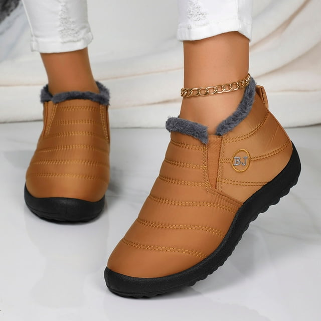EGNMCR Boot Ankle Boot Bottes Plates pour Femmes Bottines pour Femmes Talon Plat Laine Chaud Chaussures Décontractées Confortables Femmes Chaussures en Polyester