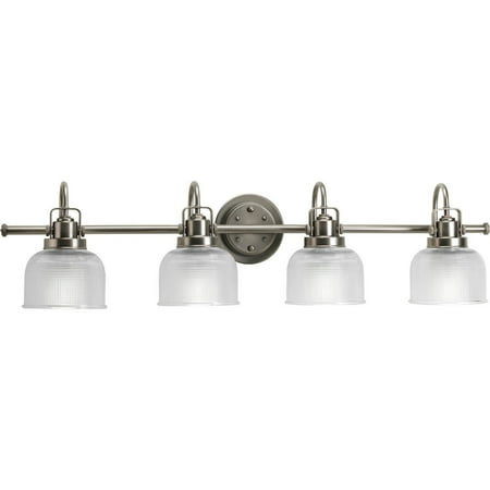 

Archie Collection Four-Light Antique Nickel Clear Double Prismatic Glass Coastal Bath Vanity Light