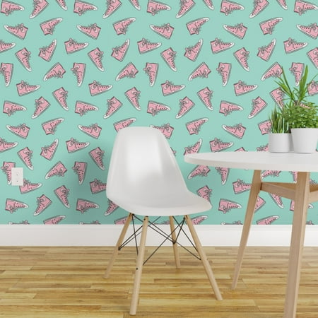 Peel and Stick Removable Wallpaper Girl Shoes Pink Aqua Chuck Little Arrow Retro