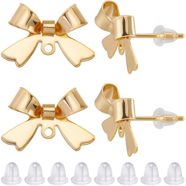 1 caja de 30 piezas de accesorios para aretes de botón, de latón chapado en oro de 18 quilates, con lazo y bucle para hacer joyas con aretes colgantes.