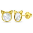 thumbnail image 1 of Boucles d'Oreilles à Vis en Or Jaune 14k avec Perle Mère Kitty Cat pour Jeunes Filles, 1 of 5