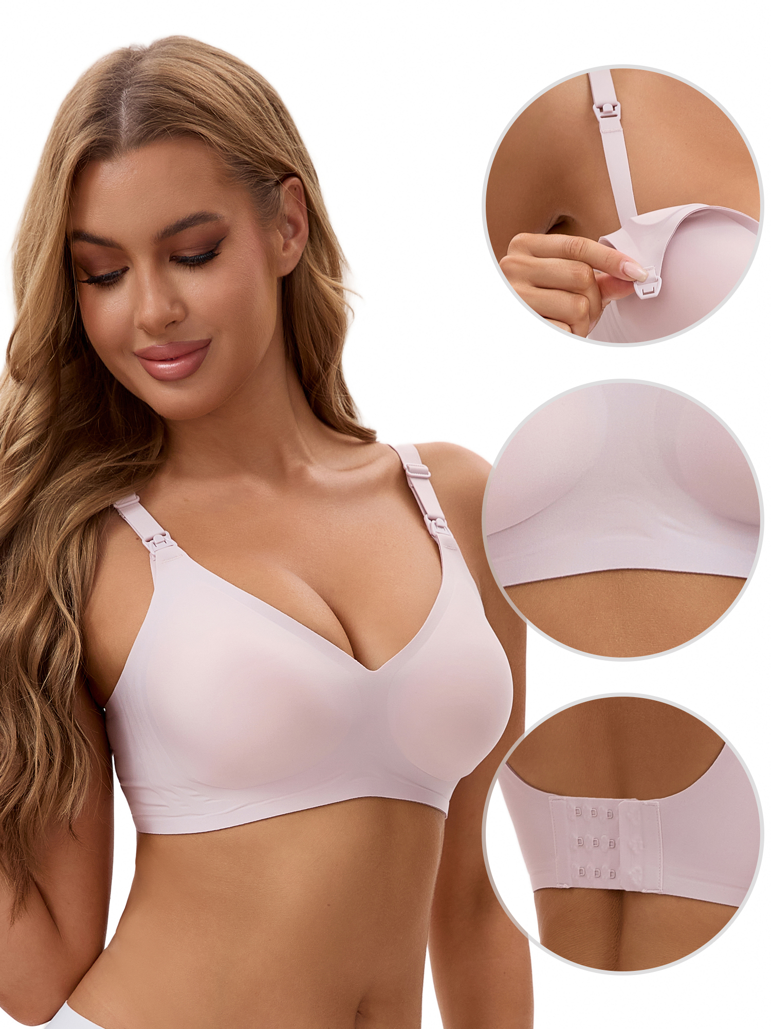 Unique Bargains Women's Nursing Push Up Wirefree Front Closure Bra XXL Pink