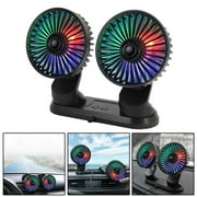 BAGUER USB Car Fan Car Cooling Fan Dual Head Air Fans Cooler Fan with LED Colour Light