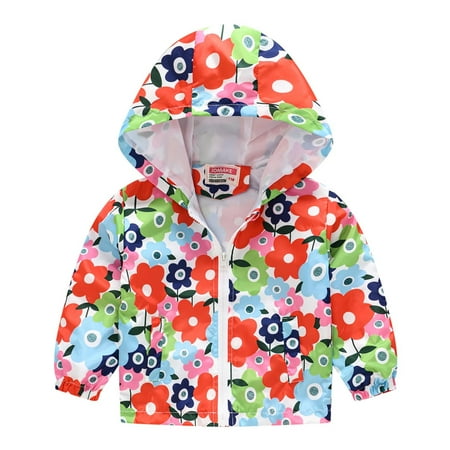 

EHTMSAK Toddler Baby Boy Girls Zip Up Fall Winter Outerwear Children Cartoon Print Hooded Jacket Pockets Long Sleeve Coat Red 1Y-6Y 100