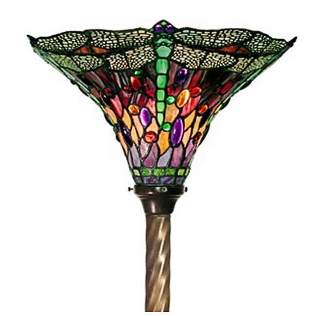 Warehouse of Tiffany 68” Dragonfly Torchiere Floor Lamp with Glass Shade