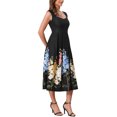 thumbnail image 4 of INSPIRE CHIC Women's Vintage 50s Dress Cocktail Sleeveless Square Neck Midi Floral A-Line Dresses M Black, 4 of 6
