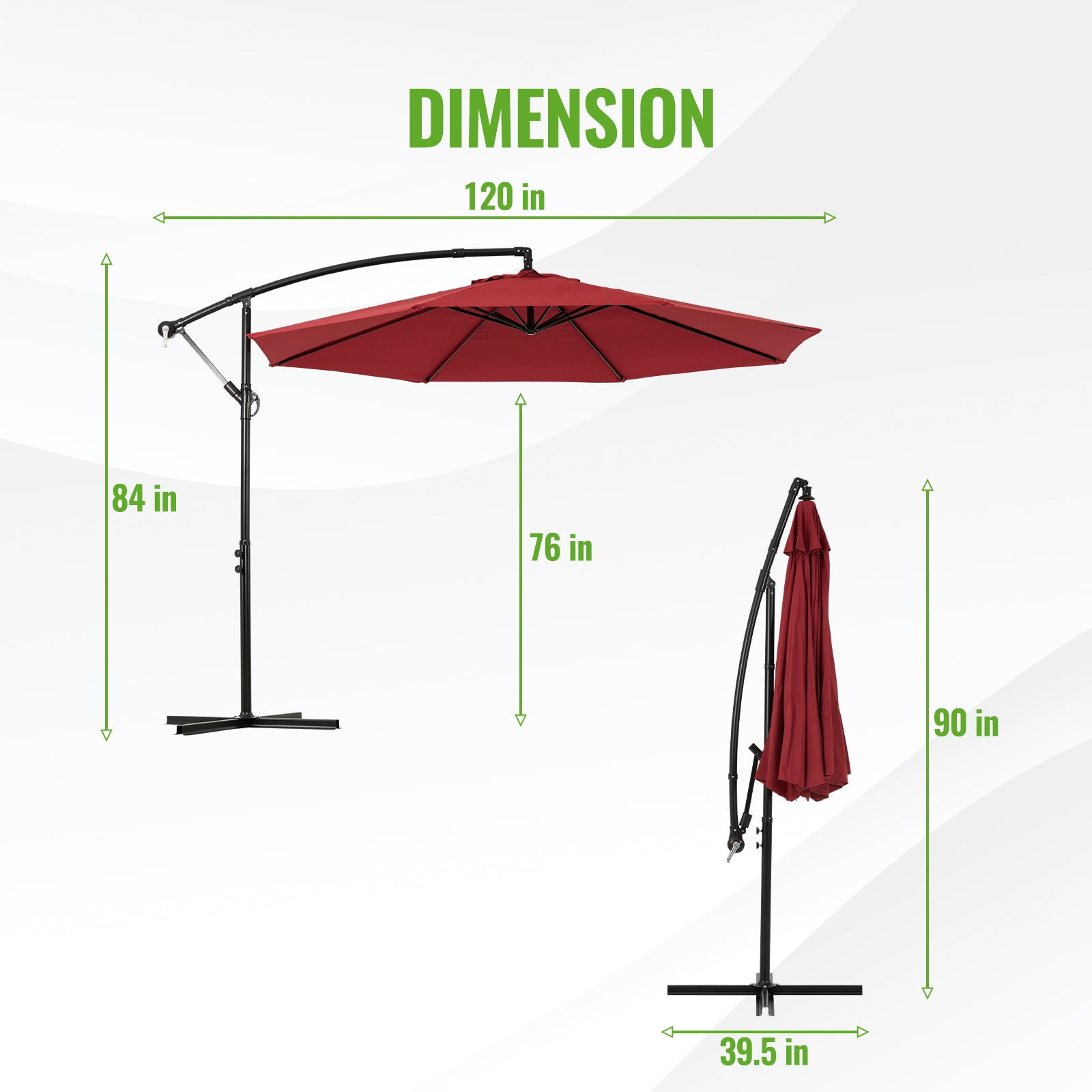 Backyard Expressions 10ft Offset Hanging Patio Umbrella with Crank Lift & Tilt, Outdoor Market Umbrella with UV-Resistant Canopy, Cross Base, and Air Vent for Backyard, Deck, Poolside, or Garden