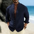 thumbnail image 2 of HBGVBA Casual Long Sleeve Shirt for Men,Solid Color Linen Stand Collar Shirt Button Detail and Convenient Side Functional Pockets, 2 of 5