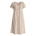 thumbnail image 5 of VBVC Women's Cotton Linen Button Down Midi Dress, Summer V-Neck Beach Dress For Women, Ladies' Short Sleeve High Waist Dress with Pockets,Beige,S-2XL, 5 of 7