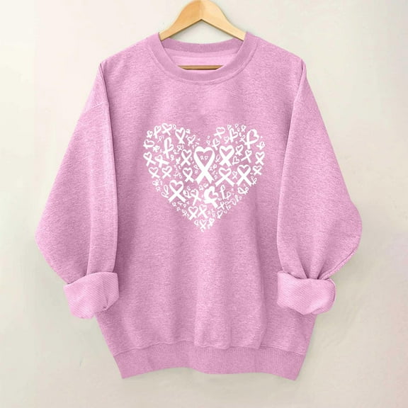 qolati Sweathirts for Women Fleece Lined Breast Cancer Awareness Pullover Tunic Tops Pink Ribbon Graphic Breast Cancer Survivor Long Sleeve Shirts Blouses Pink M