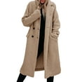thumbnail image 3 of Womens Fuzzy Fleece Jacket Trench Coat Trendy Double Breasted Open Front Long Cardigan with Pocket Khaki M, 3 of 9