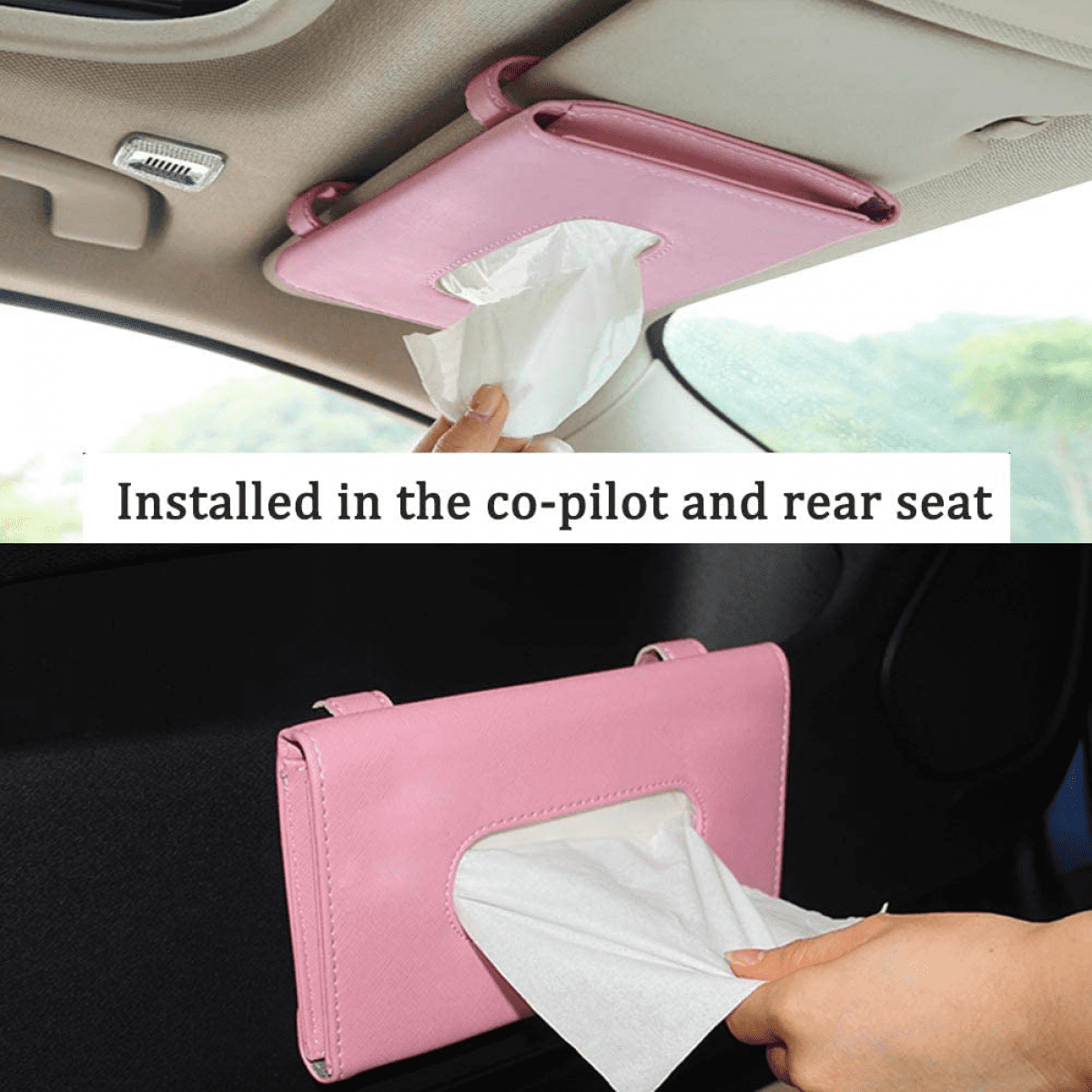 Car Visor Tissue Mask Holder,Sun Visor Napkin Holder,Premium PU Leather Car Backseat Tissue Box with a Free Paper Refill 
