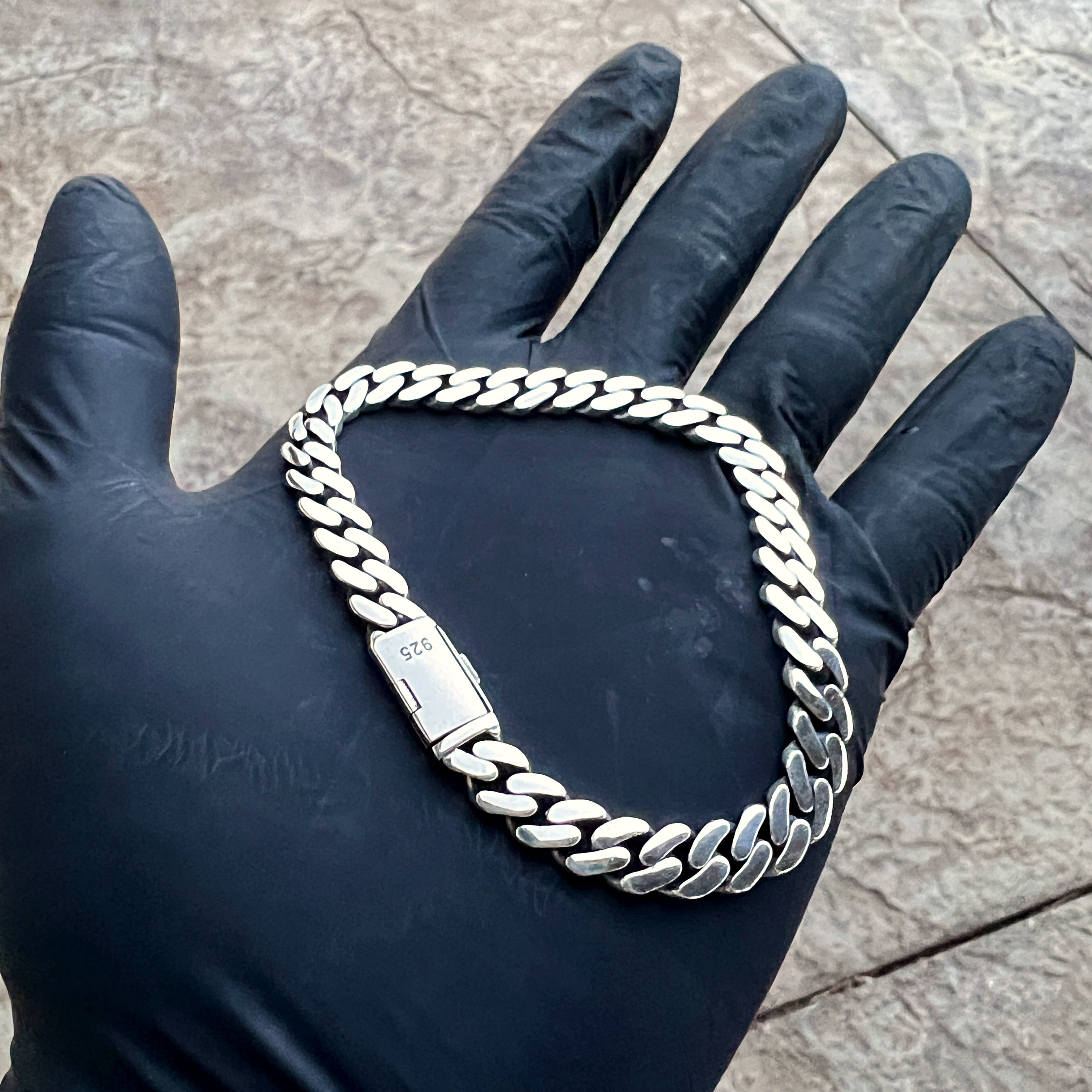 Real Solid 925 Sterling Silver Sleek Cuban Link Oxidized Chain Bracelet 8MM Thick 7.5" Inch