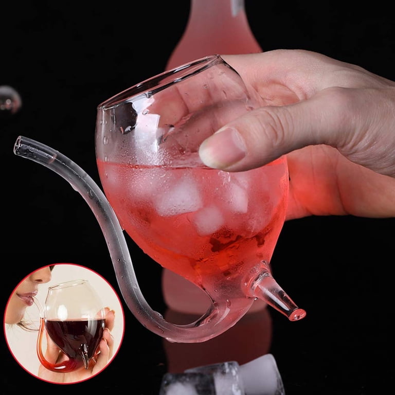 Vampire Glass Cup with Built-in Straw for Juice, Wine (300ml/10oz) - 2 Pack