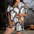thumbnail image 2 of CAIXIA Halloween Womens Satin Pajama Set 2 Piece Button Down Short Sleeve Shorts Pjs Set Ghost Pumpkin Print Lounge Set Soft Collar Sleepwear, 2 of 9