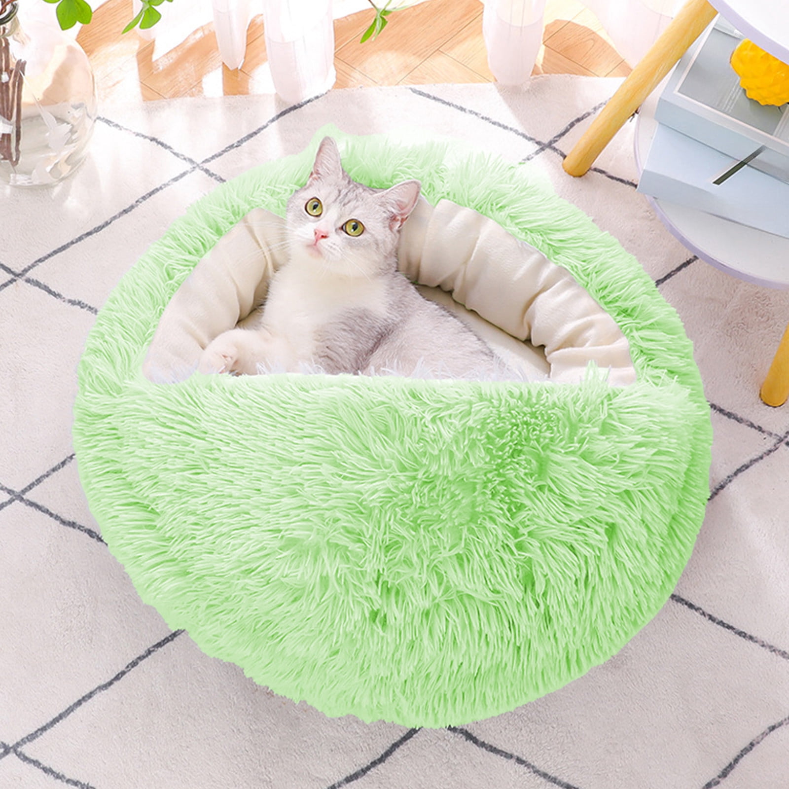 YUNAFFT Cat Bed Round Plush Fluffy Hooded Cat Bed Cave, Cozy for Indoor Cats or Small Dog beds, Soothing Pet Beds Doughnut Calm Anti-nxiety Dog Bed - Waterproof Bottom Washable
