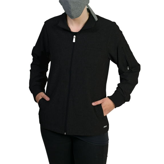 Medgear Women's Lily Scrubs Jacket with Full Zipper and Ribbed Cuffs, Black, S