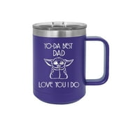 Yo-Da Best Dad Love You I Do - Engraved Coffee Mug with Handle Cup Unique Funny Birthday Gift Graduation Gifts for Women Fathers Day Dad Papa Pops best buckin Star Wars Yoda (15 oz Mug, Purp)