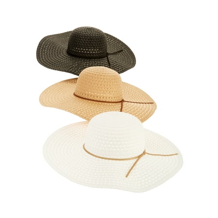 Time and Tru Women's Straw Floppy Hat 3-pack