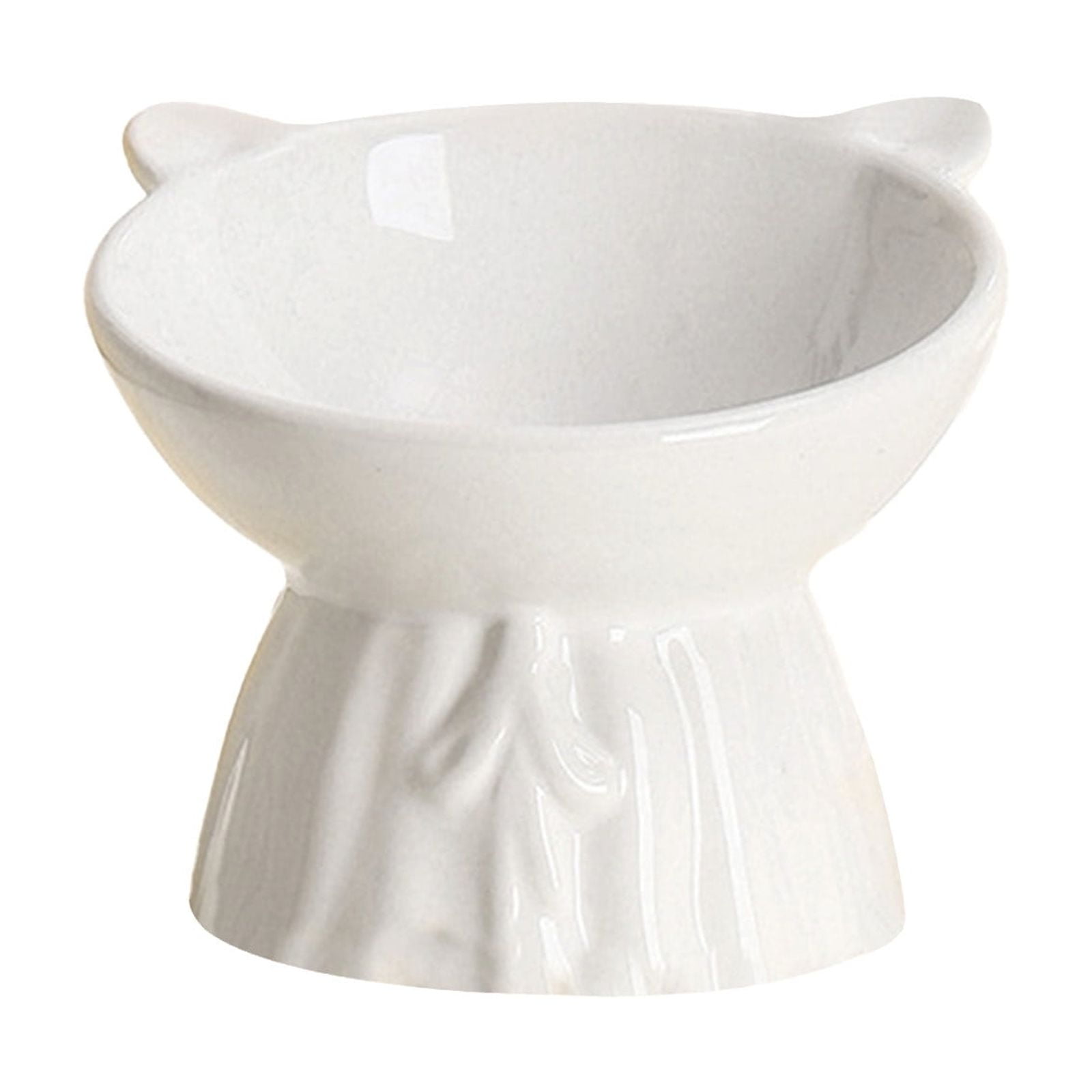 Elevated Raised Ceramic Cat Food Water Bowl, Whisker-Friendly Neck-Protecting Large Capacity Bowl, Non-Tip White Cute Feeding Bowl for Cats to Promote Digestion (1pc)