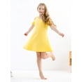 thumbnail image 6 of Stelle Girls Cold Shoulder Sundress Short Sleeve Solid Color Swing Casual Dresses,Tweens Cotton Comfy Shift Swing A-Line Midi Dress Loose Tunic Shirt Dress Skater Dress,Yellow,4T, 6 of 8