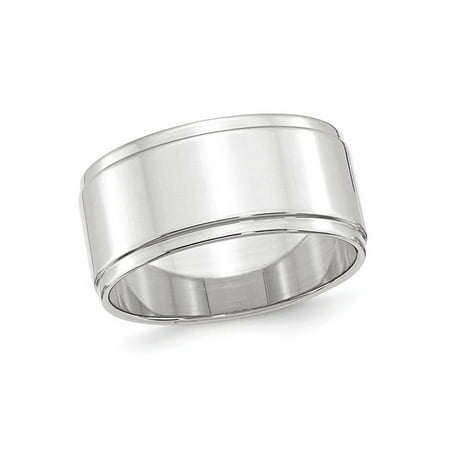Mens 10K White Gold 10mm Flat Wedding Band with Step Edge